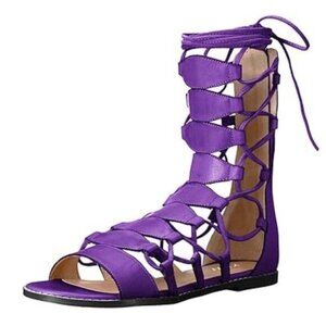 YDN Purple Sexy Ankle High Gladiator Sandals for Women Lace up Open toe Flats